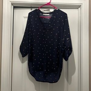 Lush navy blue patterned v neck blouse XS